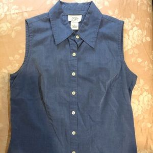 ANN TAYLOR blue denim no-sleeve button-down